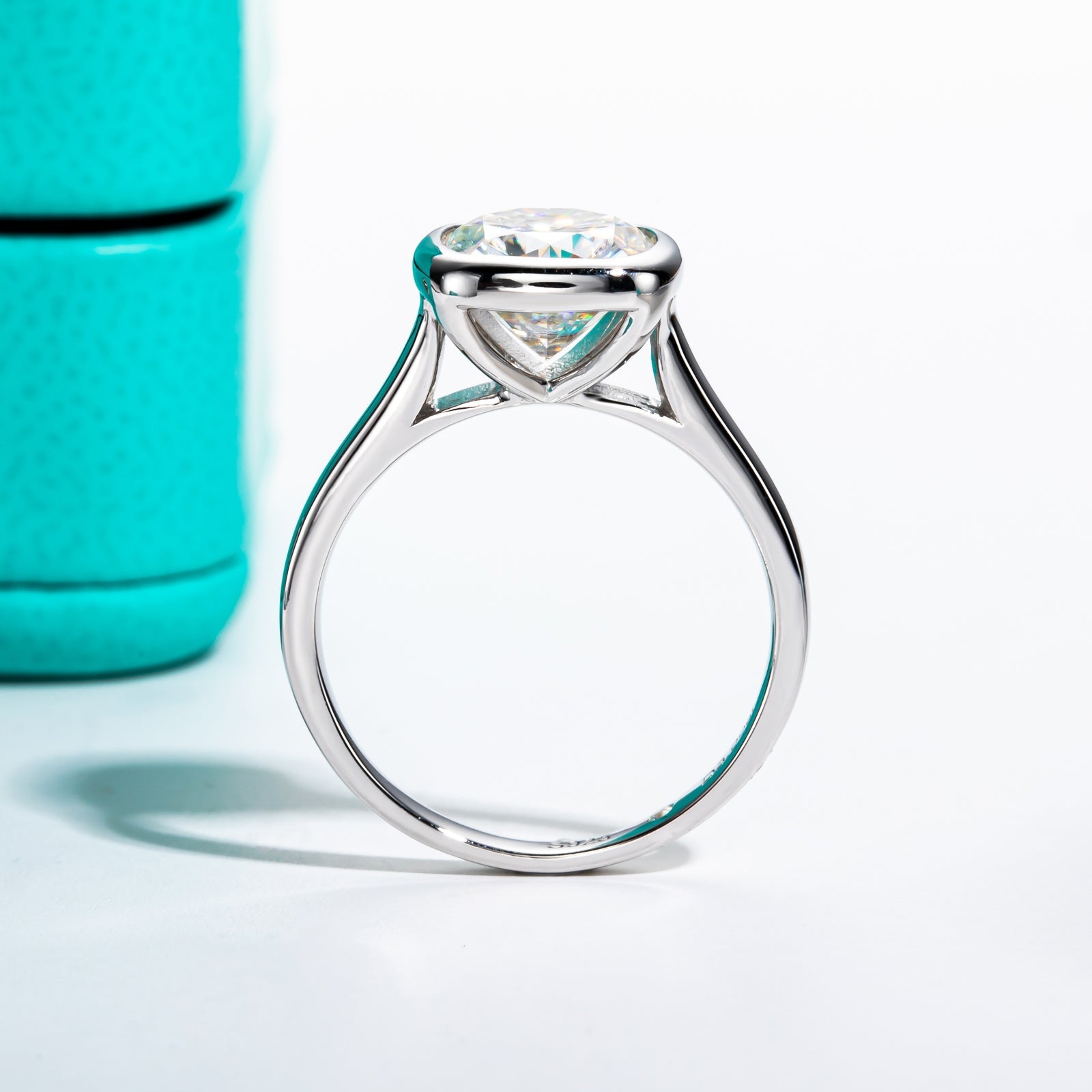 Cushion Cut Bezel Moissanite Engagement Ring (3 ct)