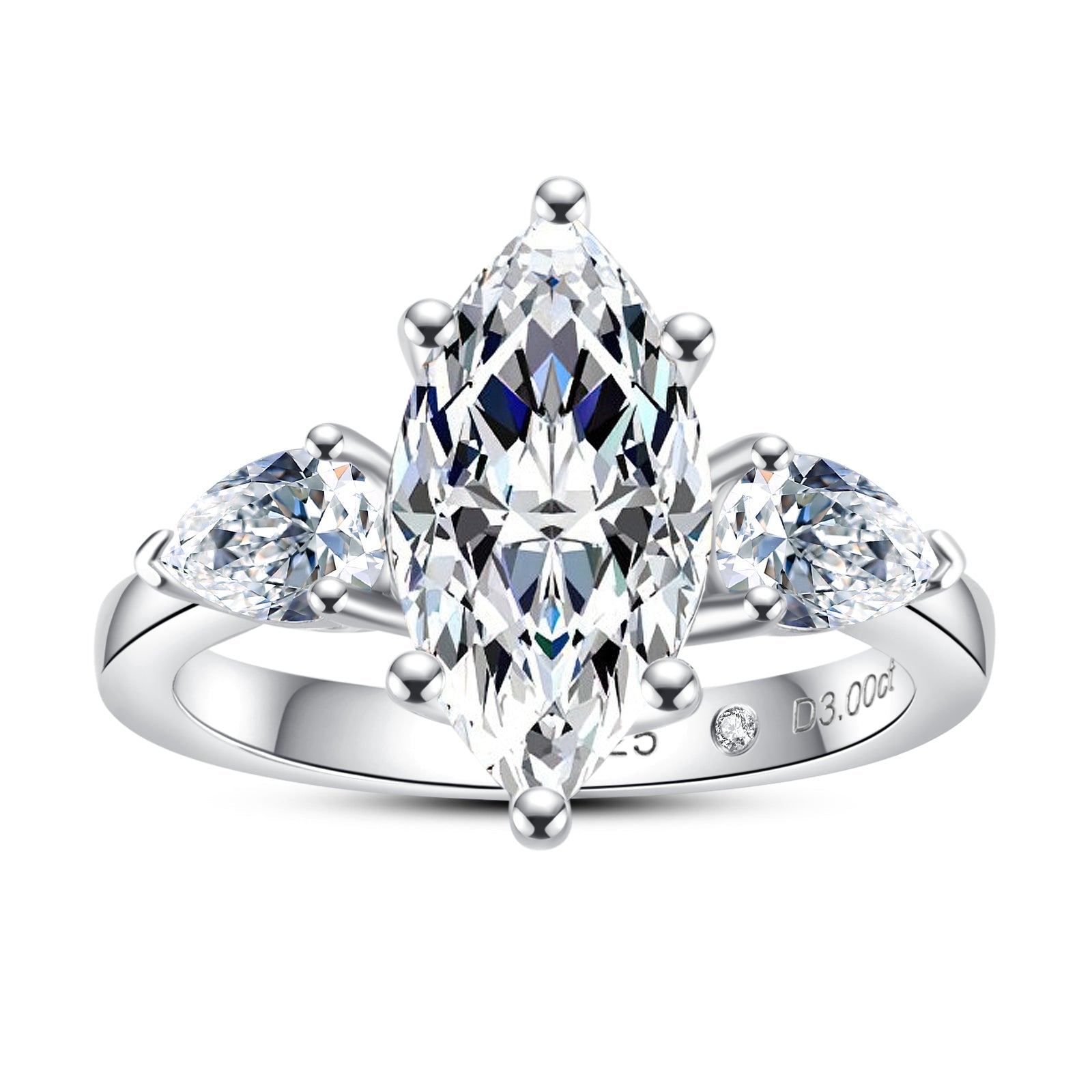 Marquise Cut 3 Stone Moissanite Engagement Ring (4 cttw)