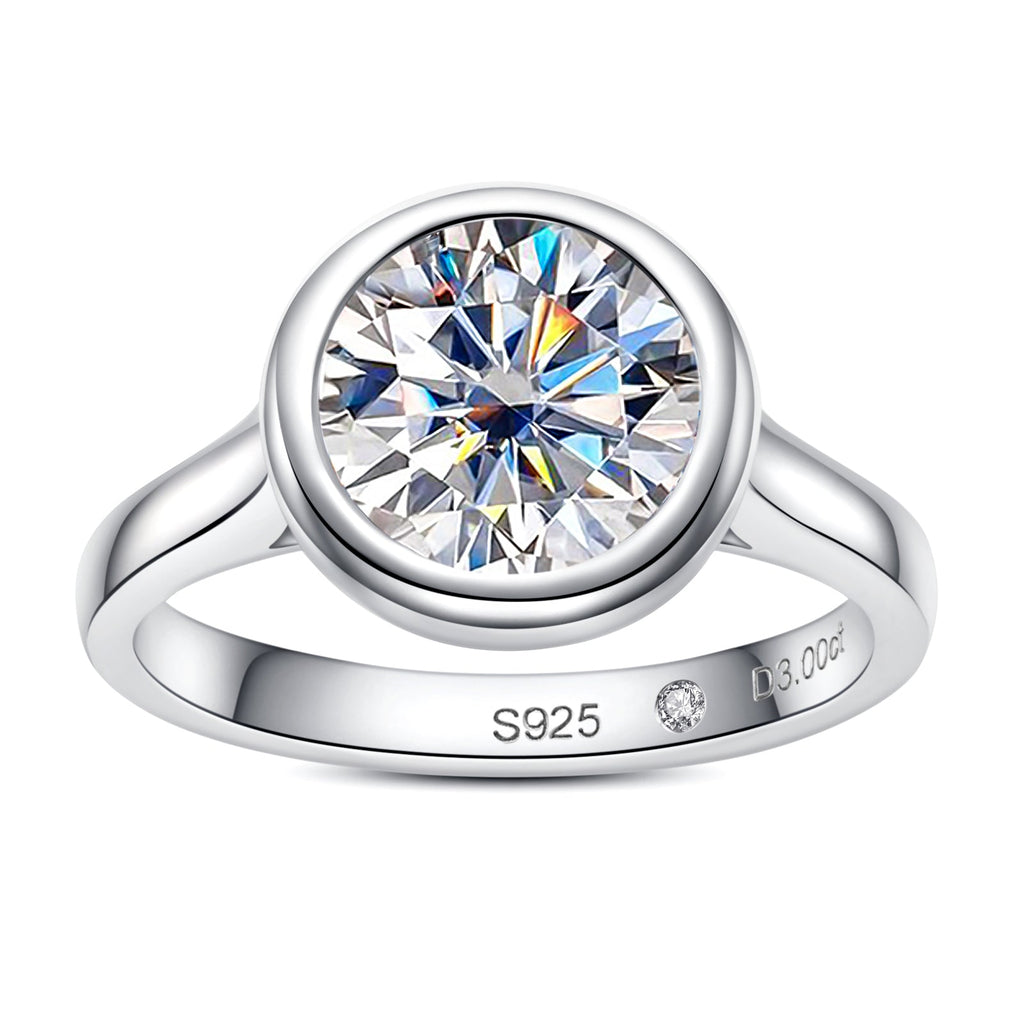 Round Cut Bezel Moissanite Engagement Ring (3ct)