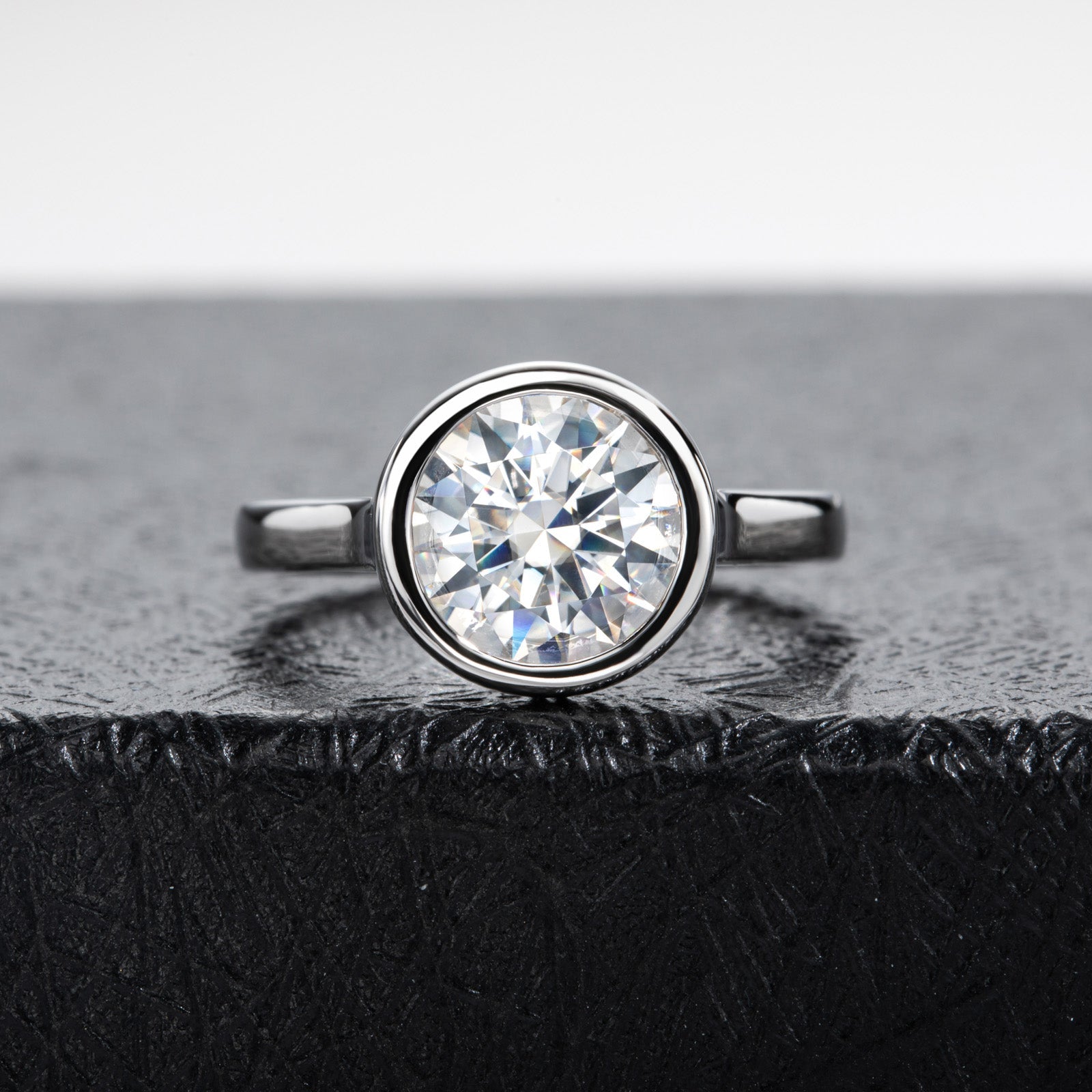 Round Cut Bezel Moissanite Engagement Ring (3ct)