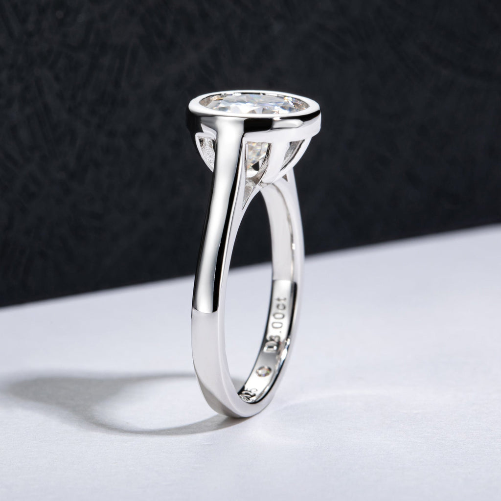Round Cut Bezel Moissanite Engagement Ring (3ct)