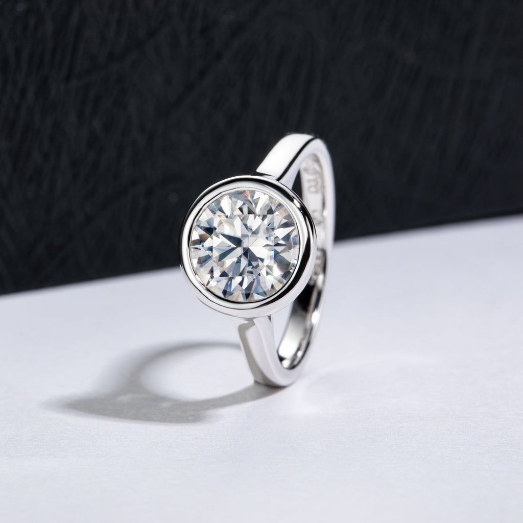 Round Cut Bezel Moissanite Engagement Ring (3ct)