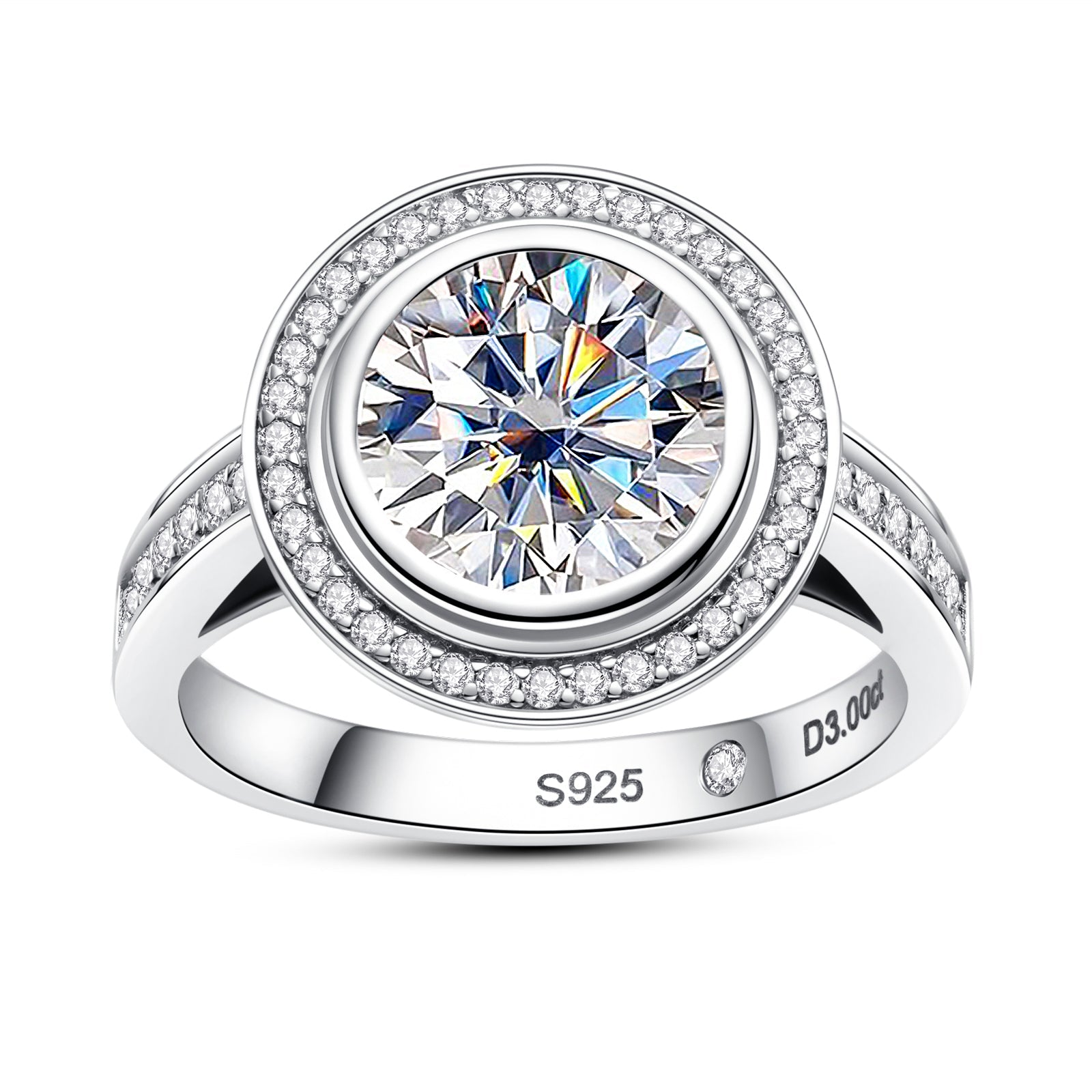 Round Cut Halo Moissanite Engagement Ring (3 ct)