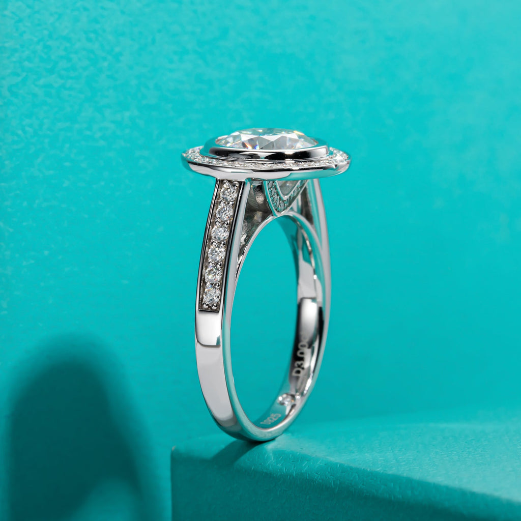 Round Cut Halo Moissanite Engagement Ring (3 ct)