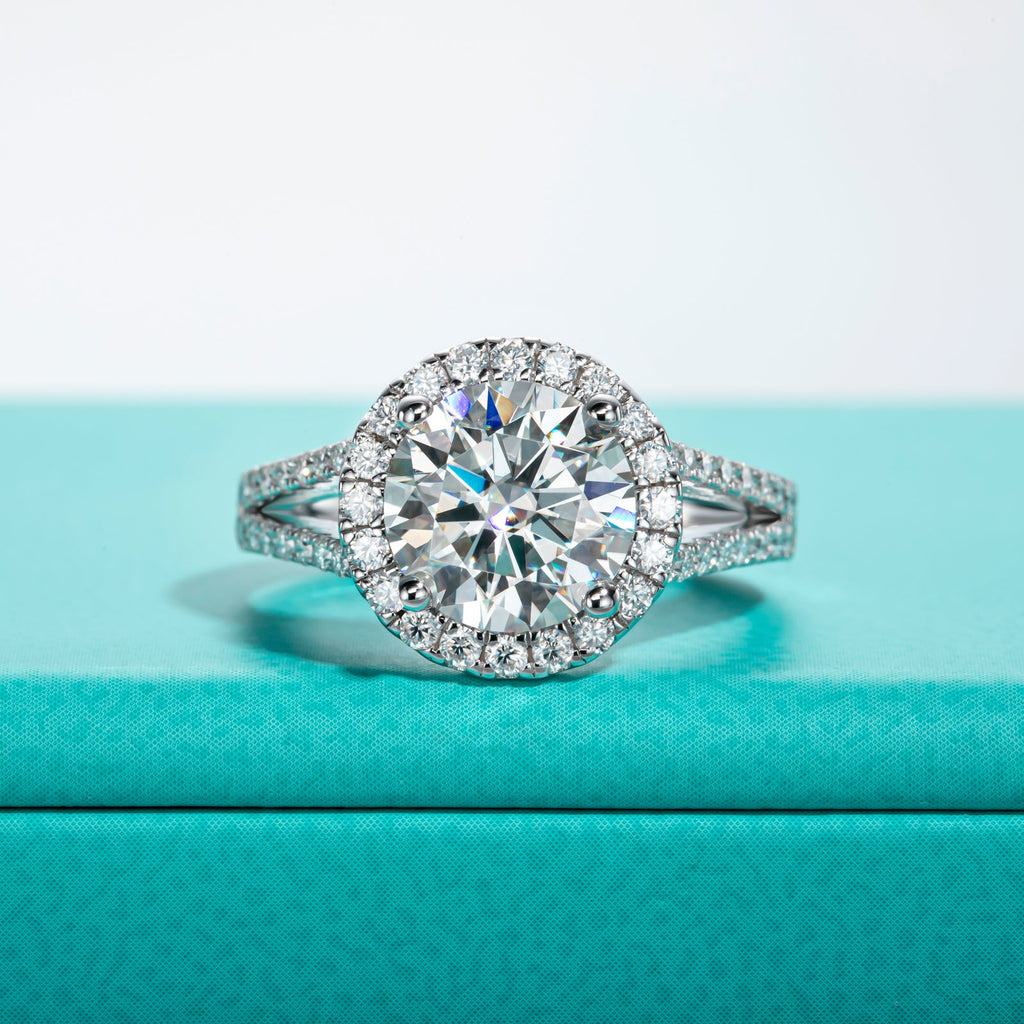 Round Cut Halo Moissanite Engagement Ring (3.8 cttw)