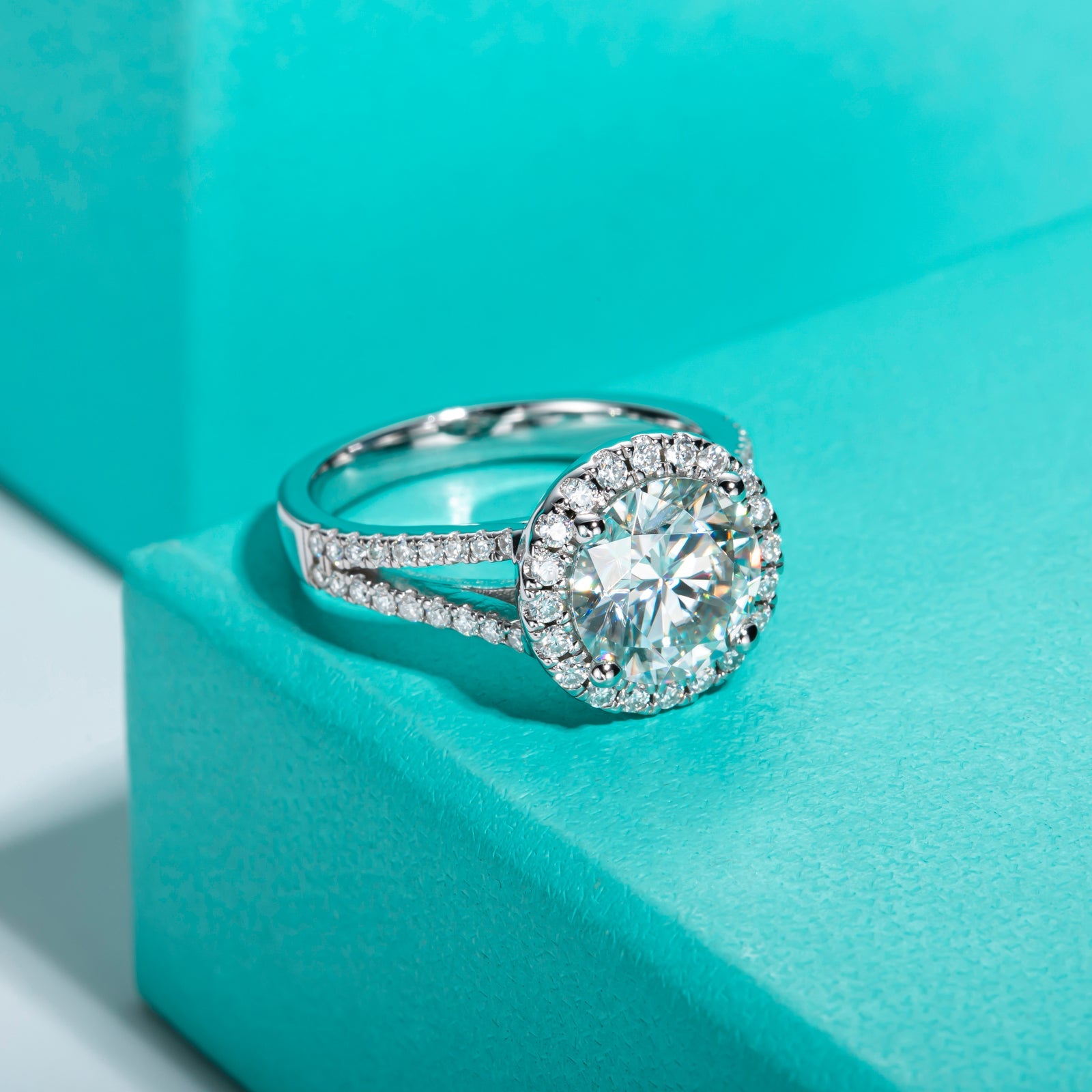 Round Cut Halo Moissanite Engagement Ring (3.8 cttw)