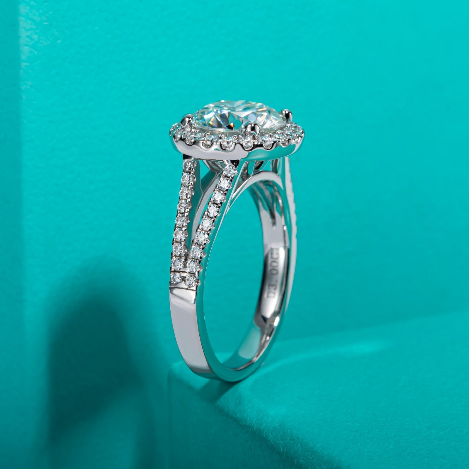 Round Cut Halo Moissanite Engagement Ring (3.8 cttw)