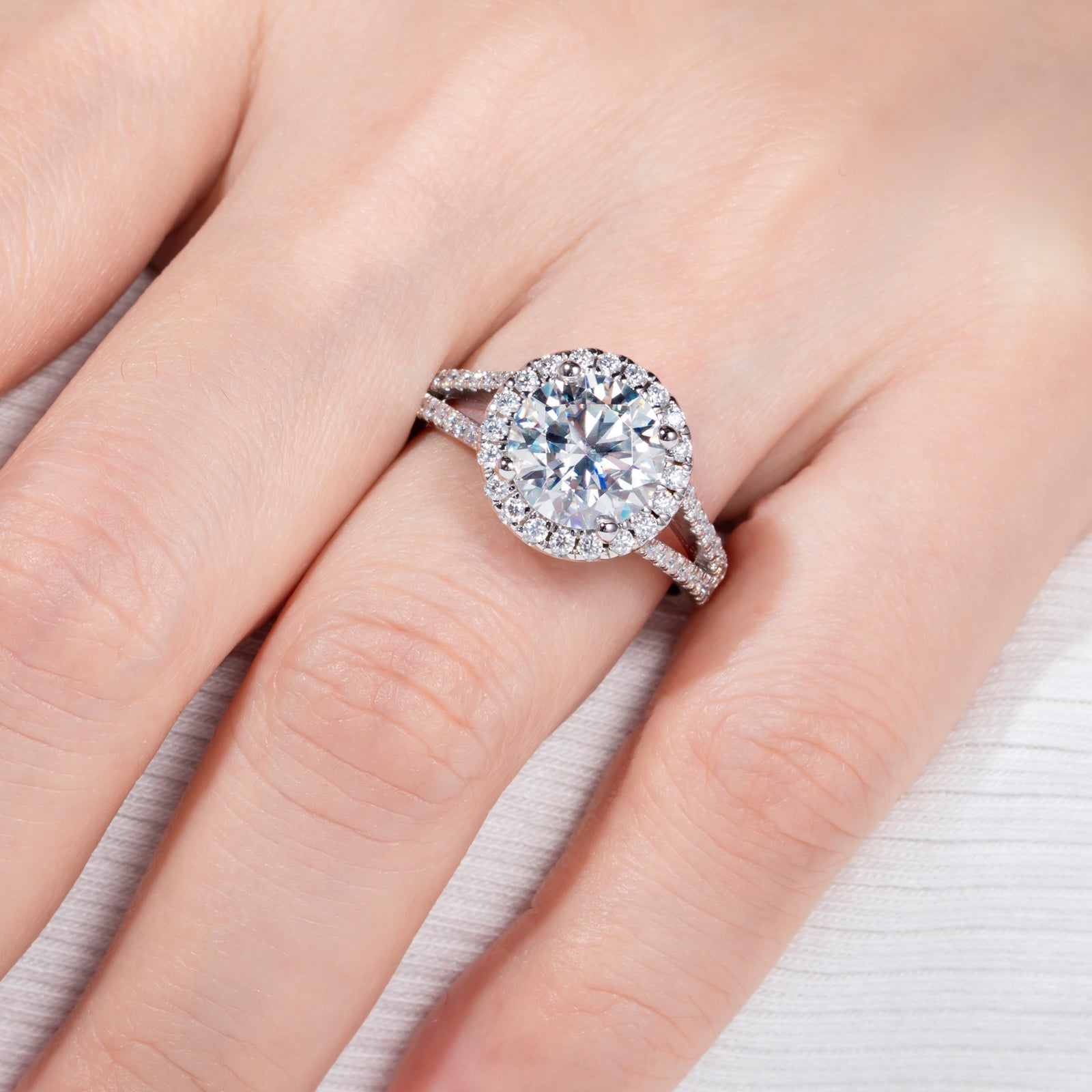 Round Cut Halo Moissanite Engagement Ring (3.8 cttw)