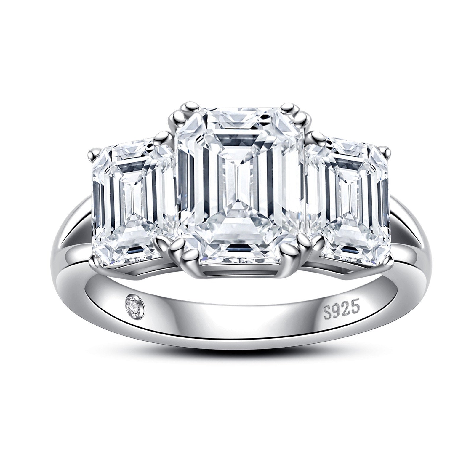 Emerald Cut 3 Stone Moissanite Engagement Ring (5 cttw)