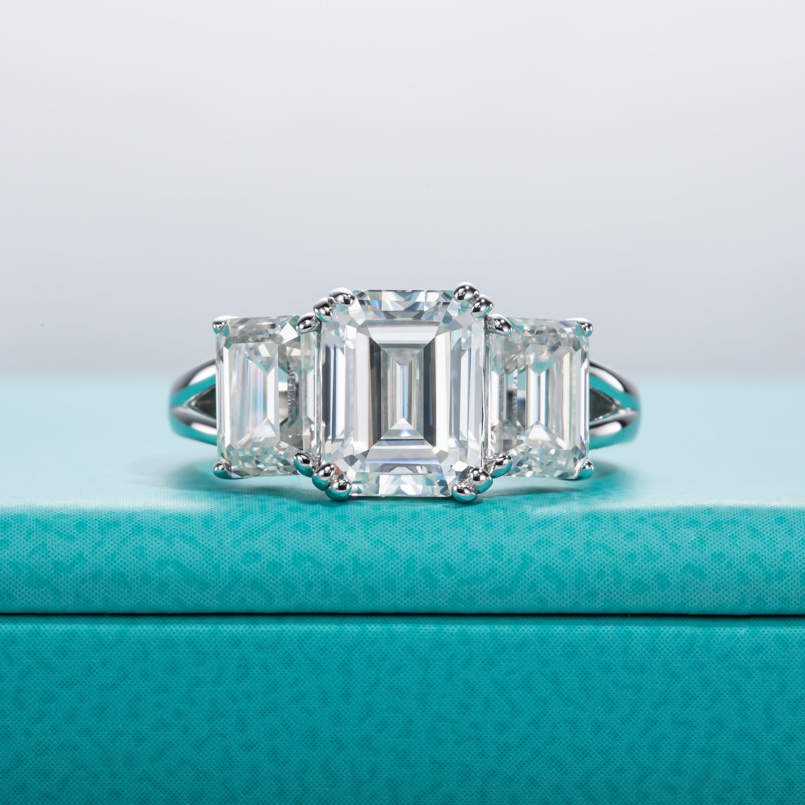 Emerald Cut 3 Stone Moissanite Engagement Ring (5 cttw)