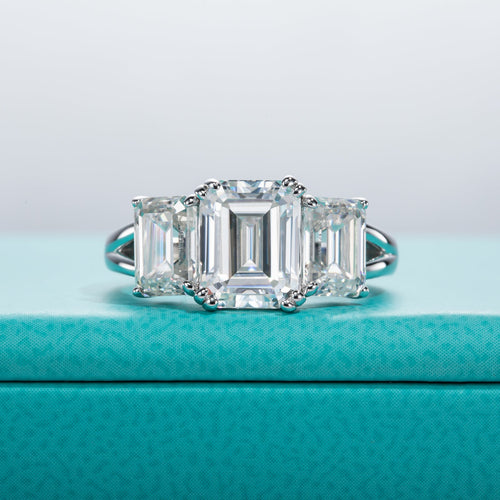 Emerald Cut 3 Stone Moissanite Engagement Ring (5 cttw)