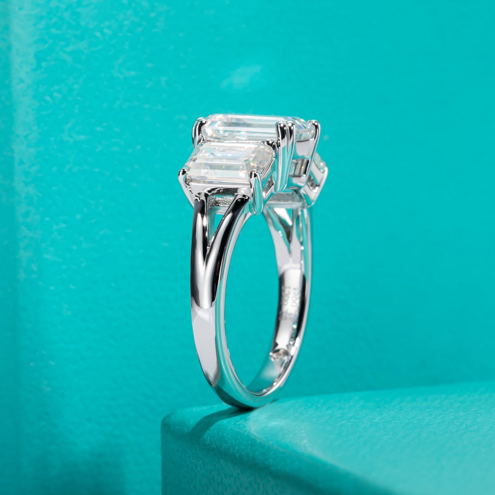 Emerald Cut 3 Stone Moissanite Engagement Ring (5 cttw)