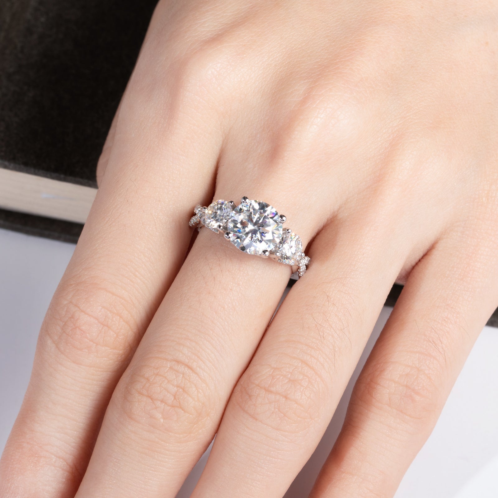 Round Cut 3 Stone Moissanite Engagement Ring (4.25cttw)