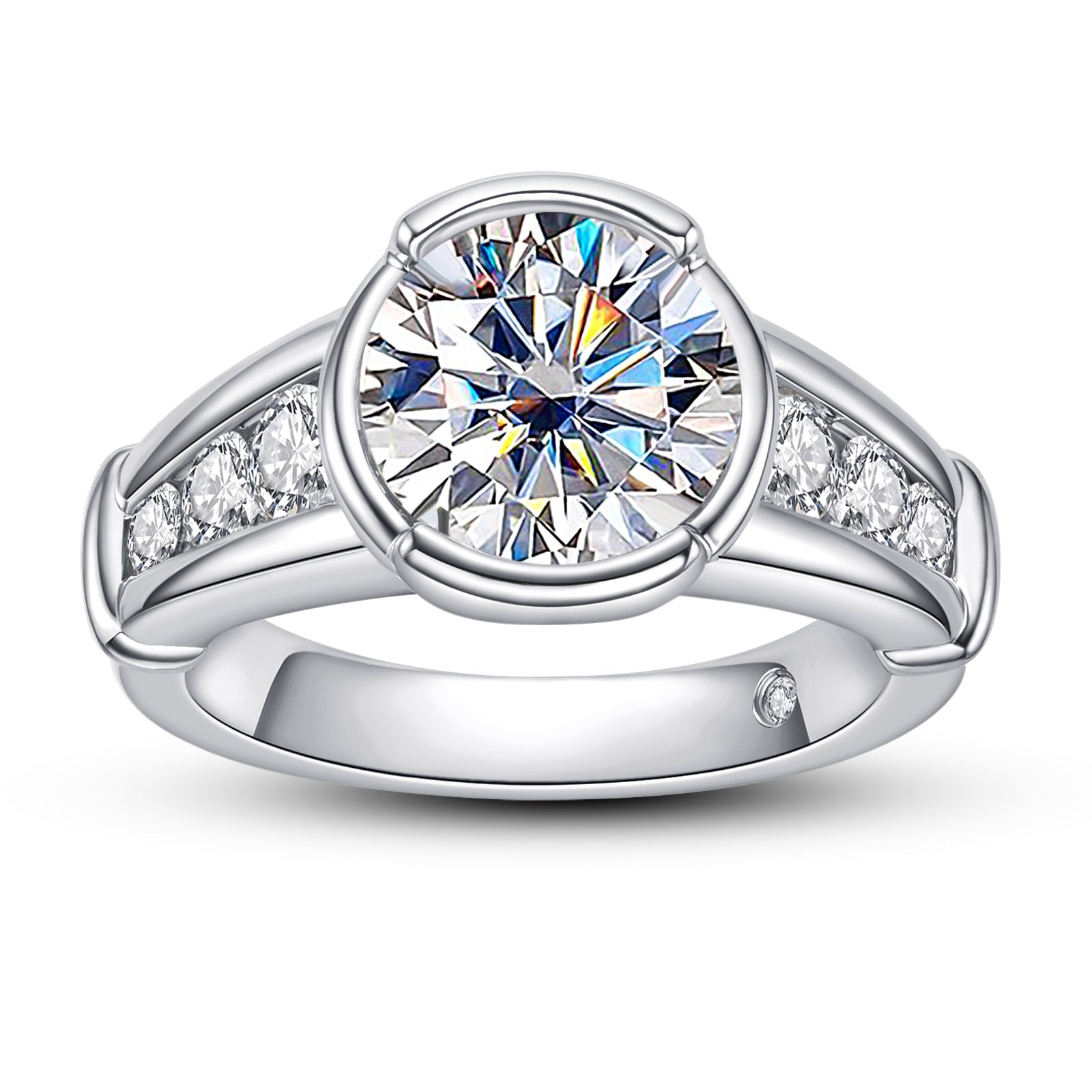 Round Cut Channel Moissanite Engagement Ring (3 ct)