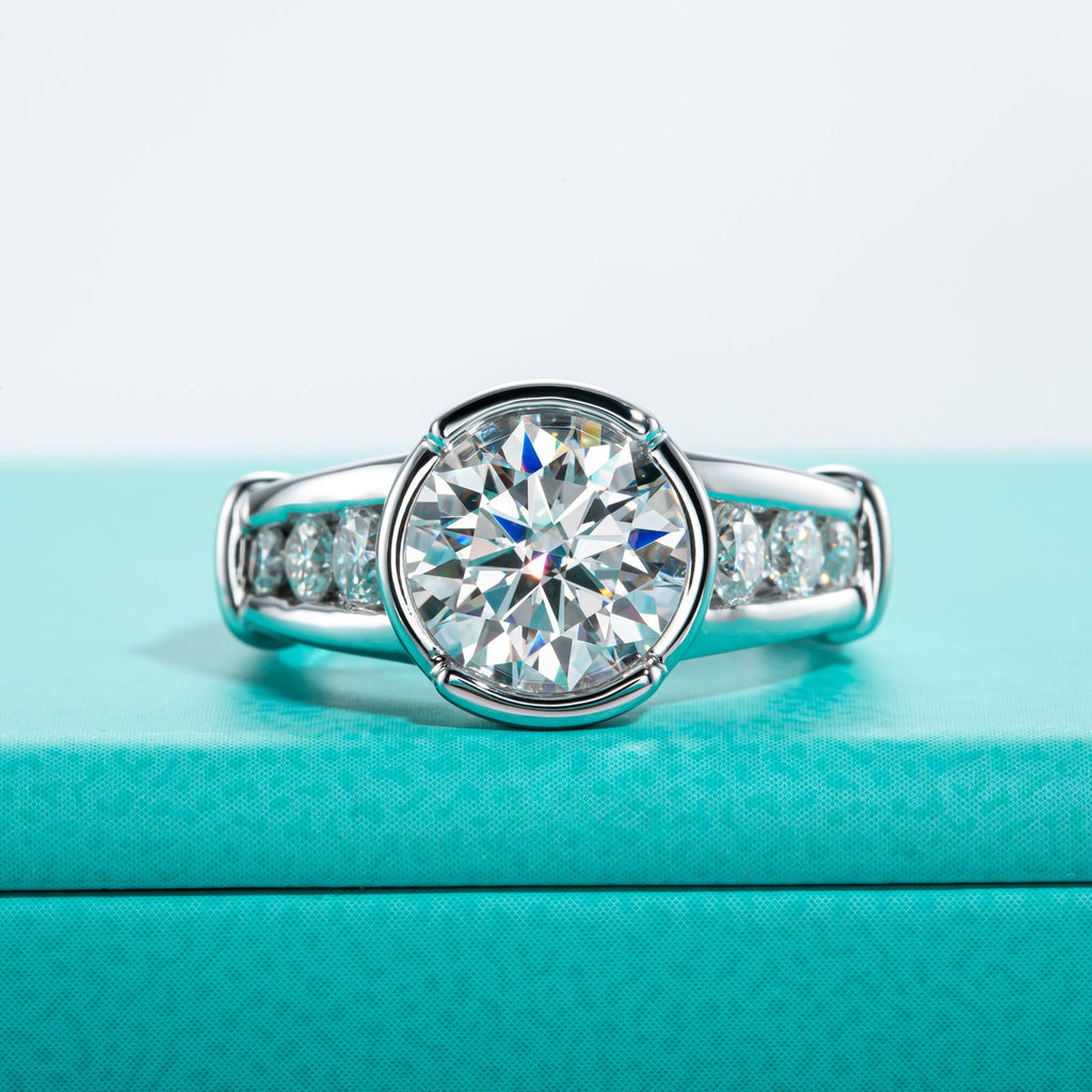 Round Cut Channel Moissanite Engagement Ring (3 ct)