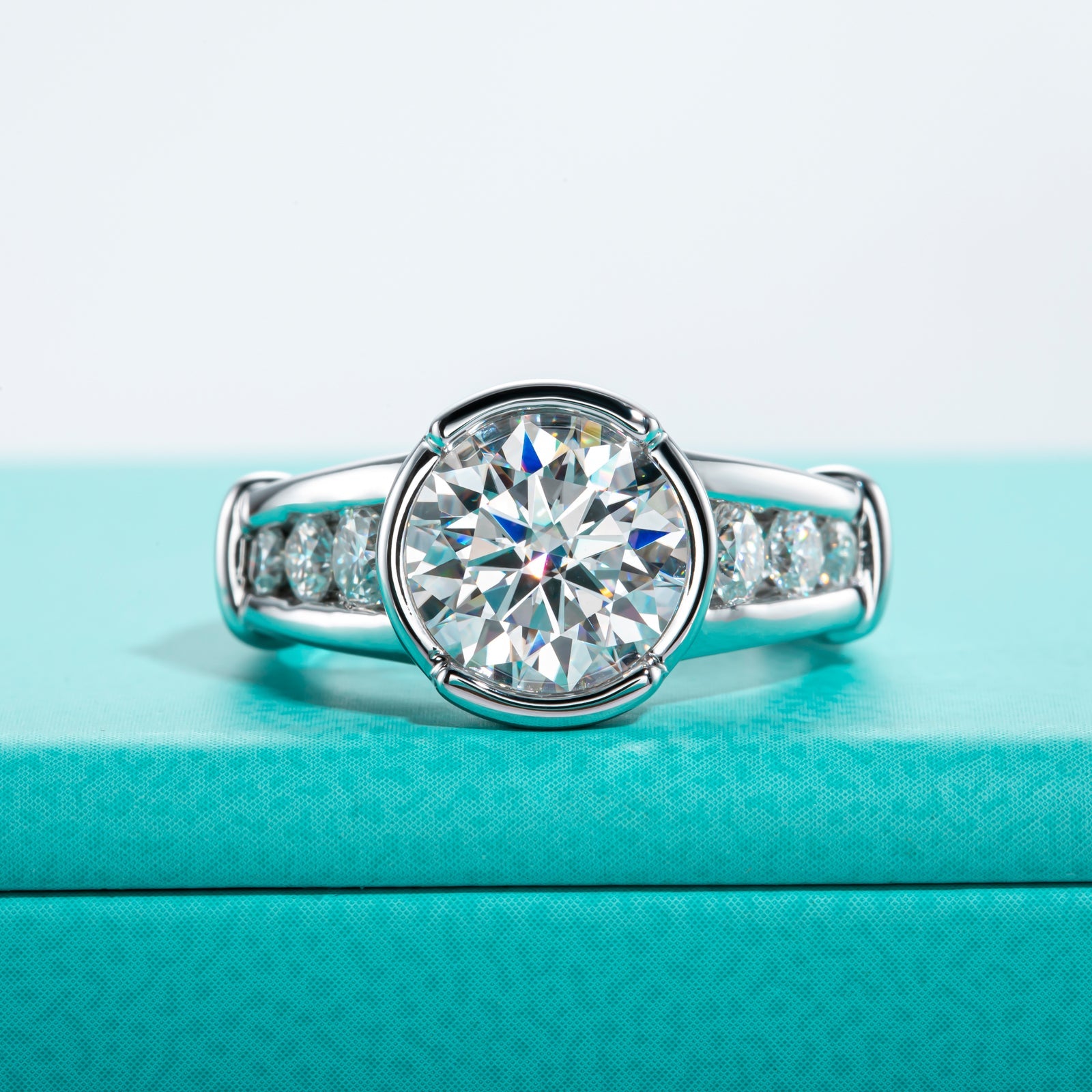 Round Cut Channel Moissanite Engagement Ring (3 ct)