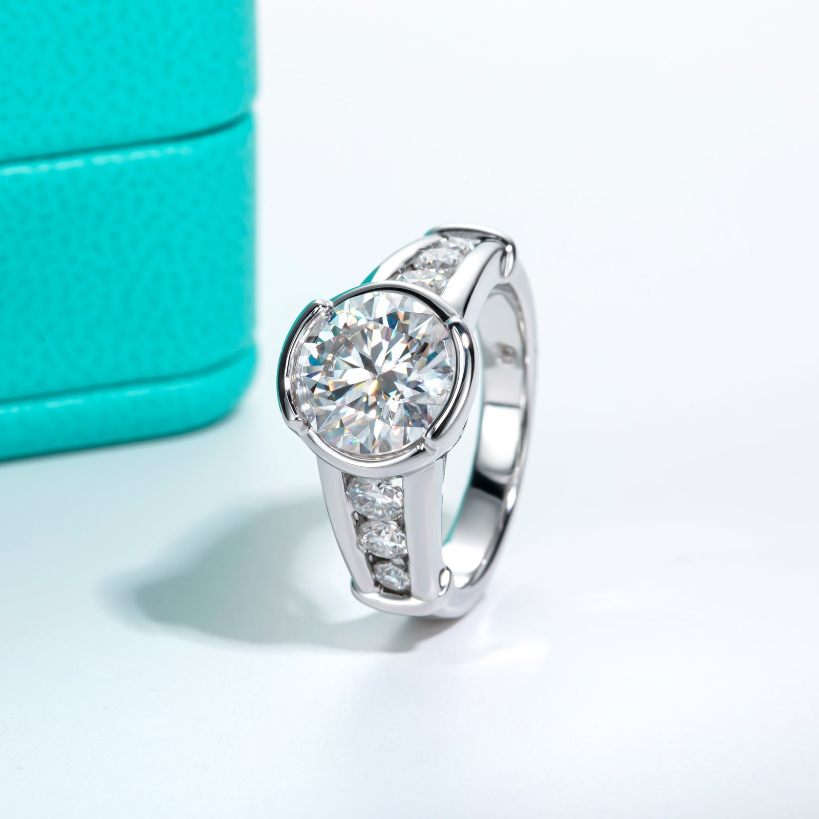 Round Cut Channel Moissanite Engagement Ring (3 ct)