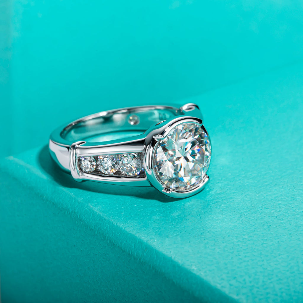 Round Cut Channel Moissanite Engagement Ring (3 ct)