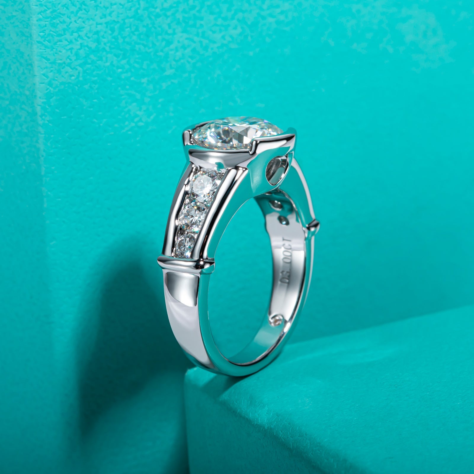 Round Cut Channel Moissanite Engagement Ring (3 ct)