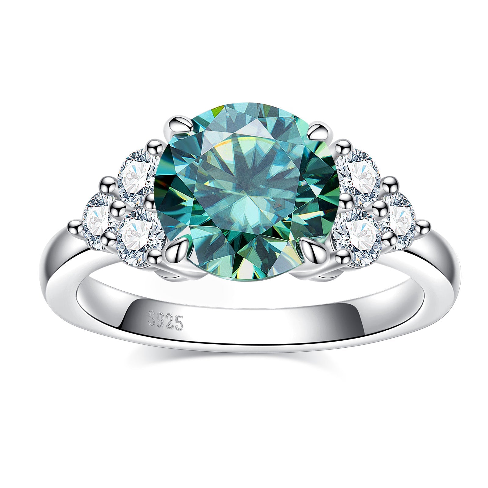 Light Blue Round Cut Moissanite Engagement Ring (3.6 cttw)
