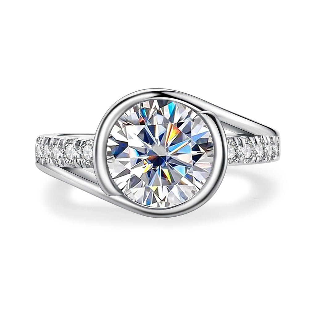 Round Cut Tension Moissanite Engagement Ring (3 ct)