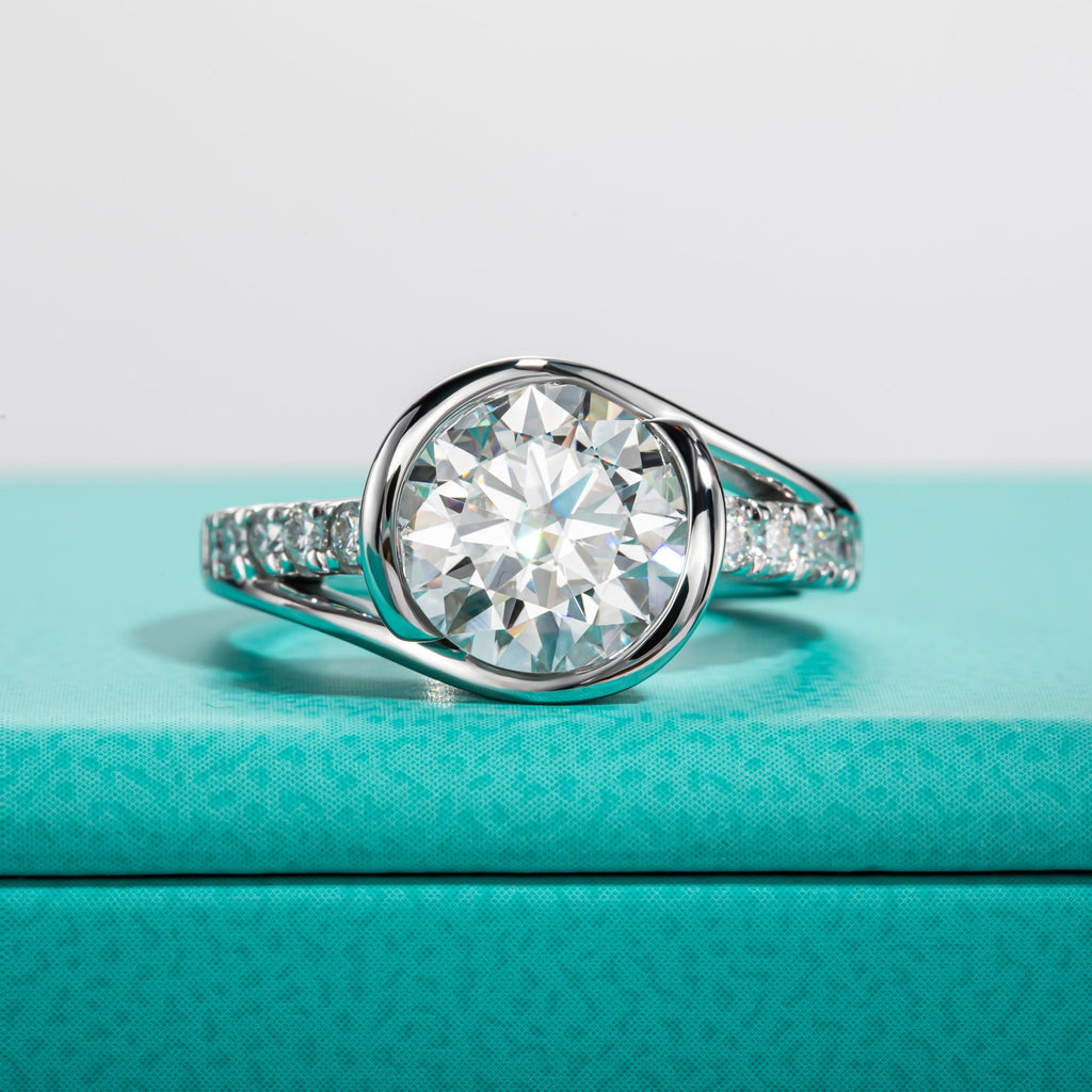 Round Cut Tension Moissanite Engagement Ring (3 ct)