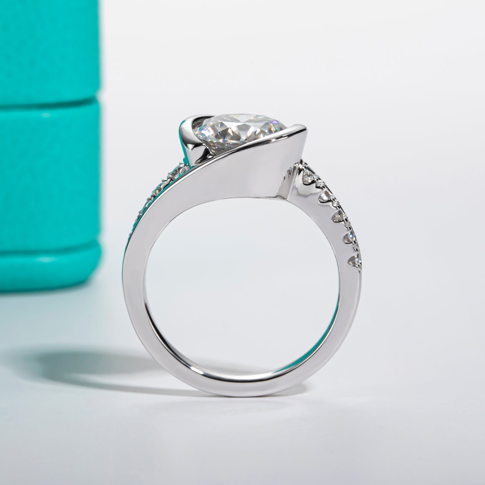 Round Cut Tension Moissanite Engagement Ring (3 ct)