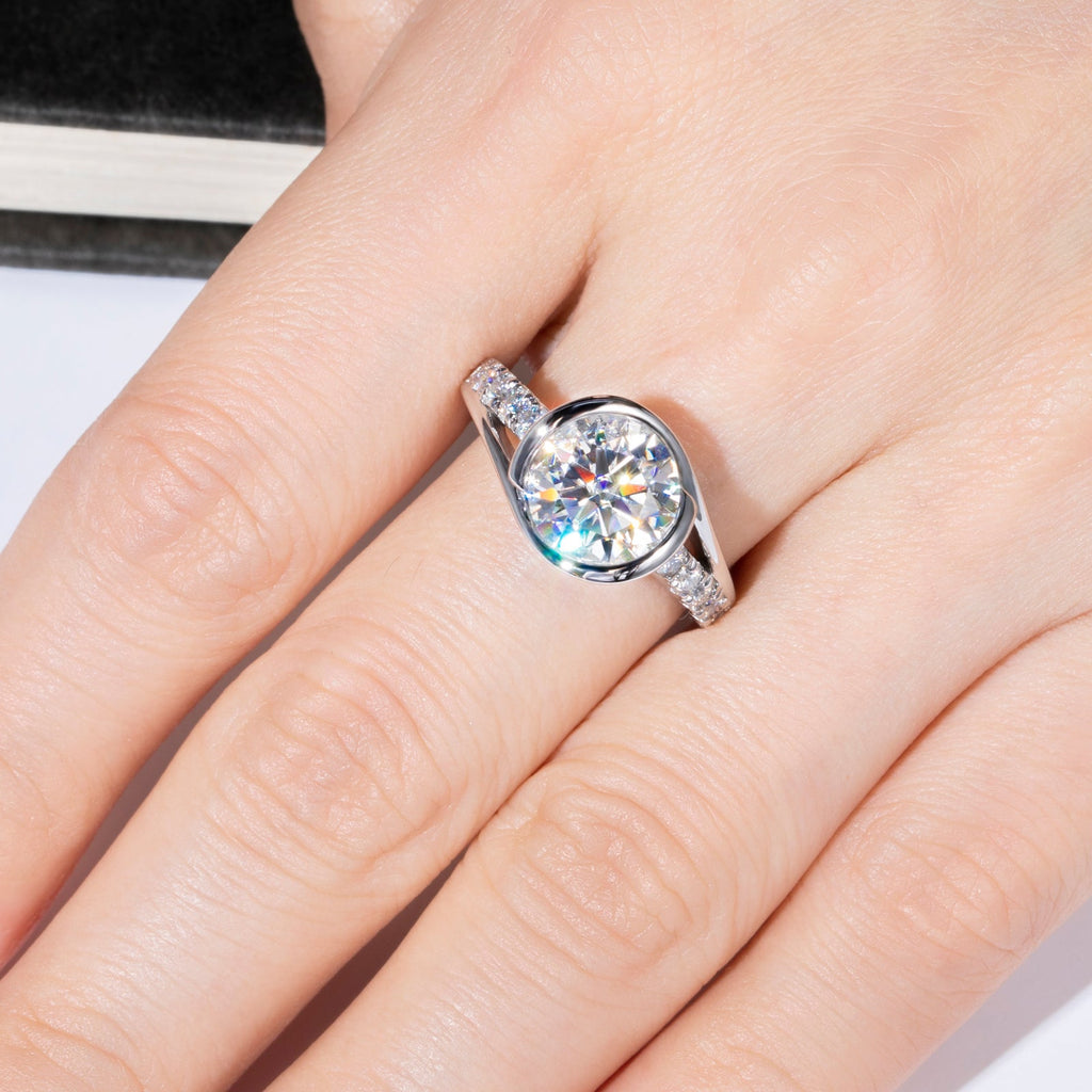 Round Cut Tension Moissanite Engagement Ring (3 ct)
