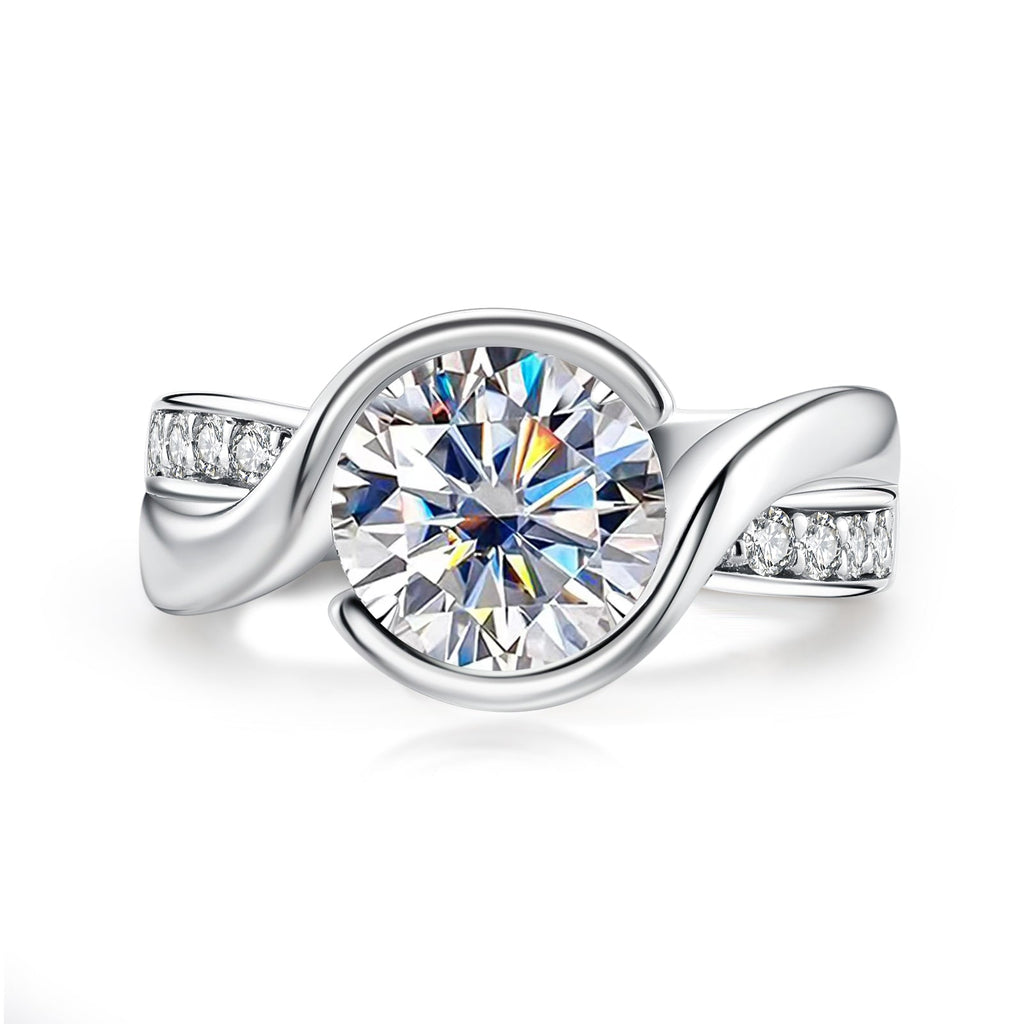 Round Cut Tension Moissanite Twisted Engagement Ring (3 ct)