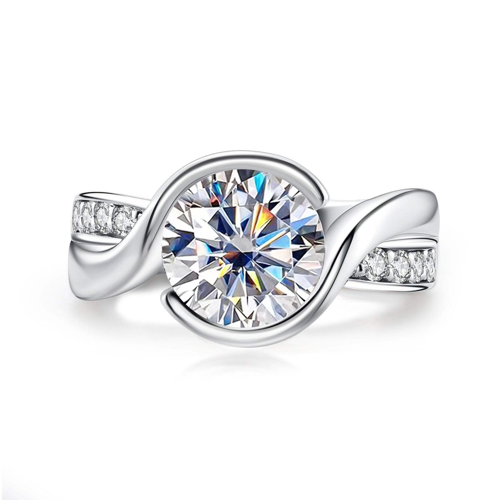 Round Cut Tension Moissanite Twisted Engagement Ring (3 ct)