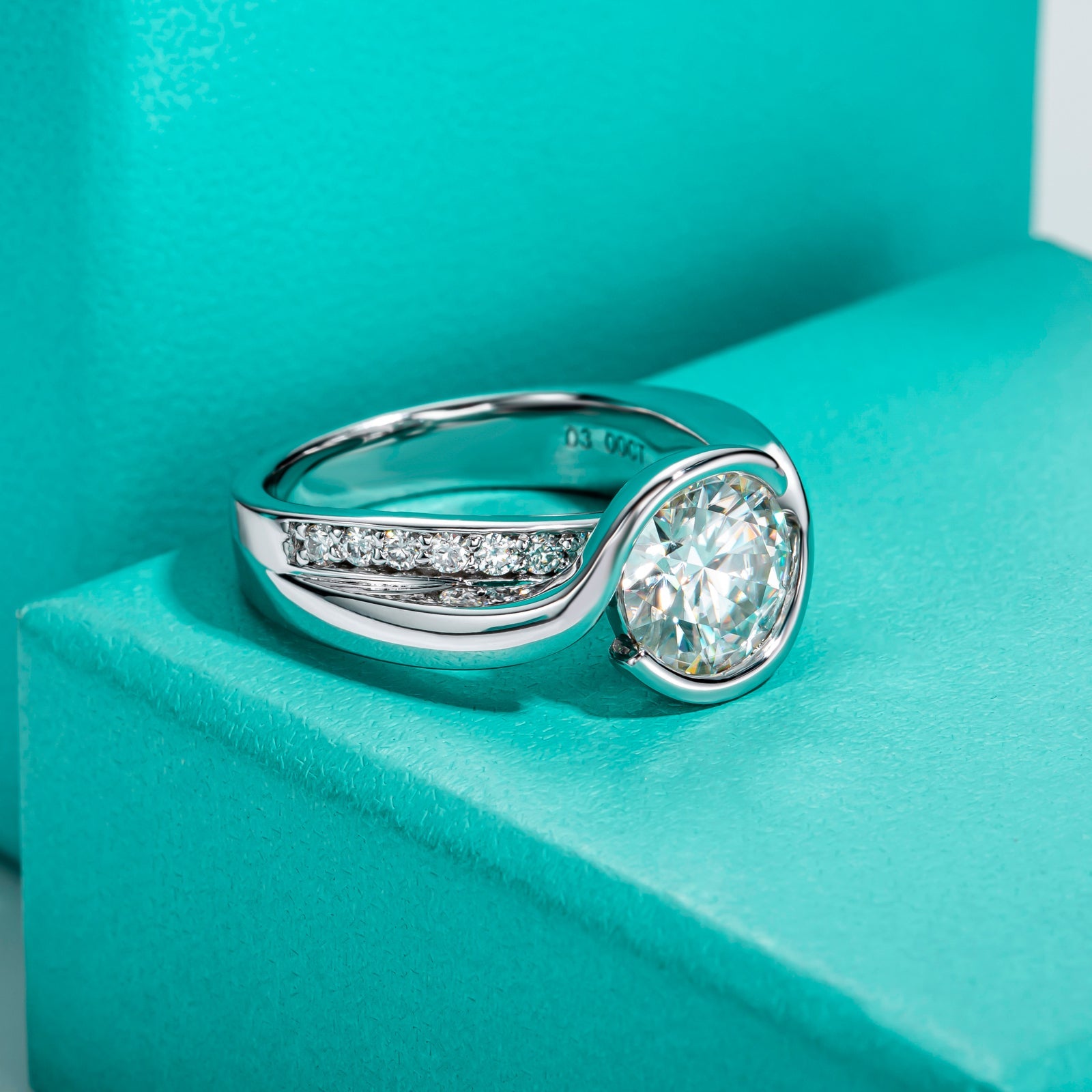 Round Cut Tension Moissanite Twisted Engagement Ring (3 ct)