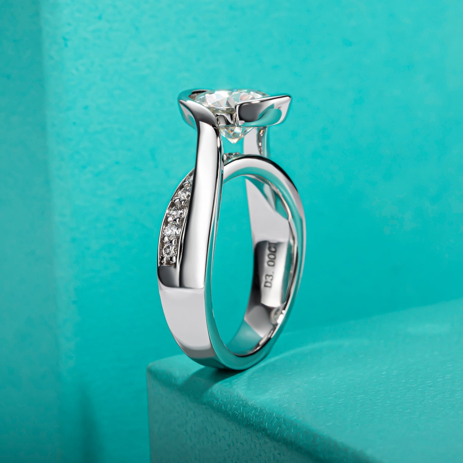 Round Cut Tension Moissanite Twisted Engagement Ring (3 ct)