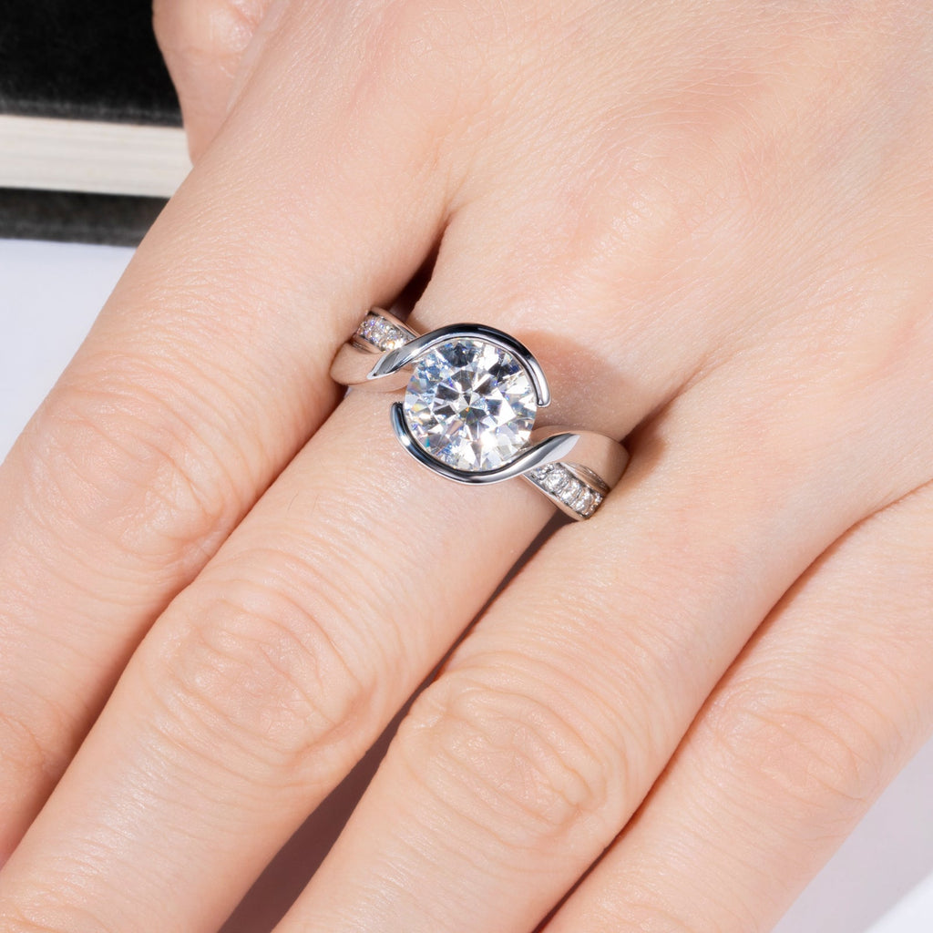 Round Cut Tension Moissanite Twisted Engagement Ring (3 ct)