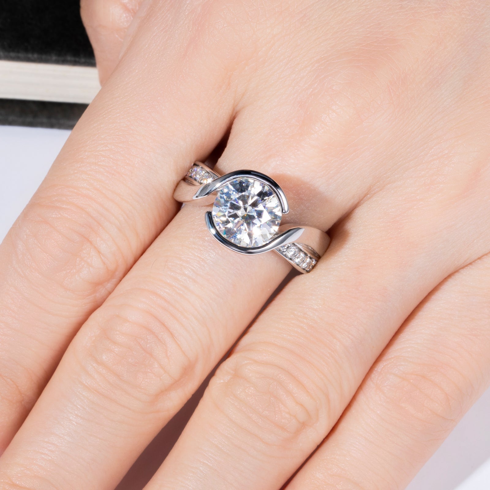 Round Cut Tension Moissanite Twisted Engagement Ring (3 ct)