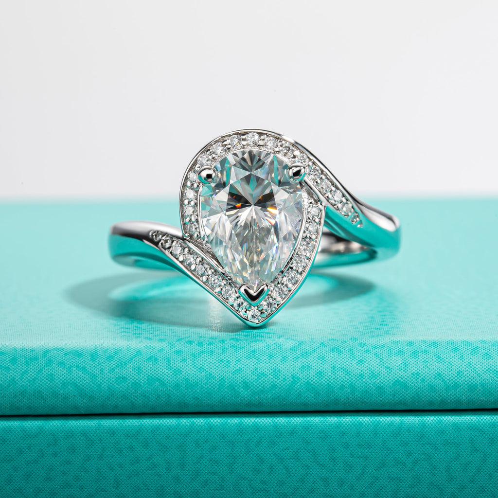 Pear Cut Halo Moissanite Engagement Ring (2.5 ct)