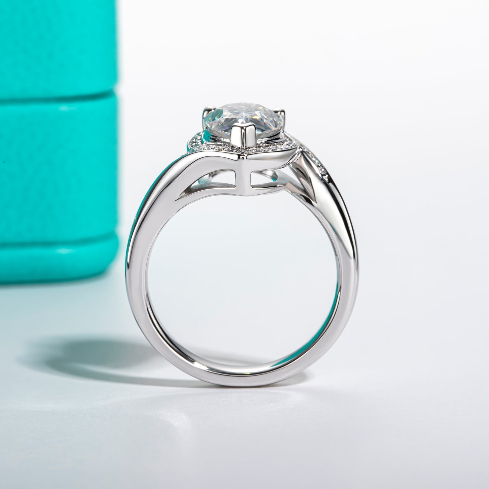 Pear Cut Halo Moissanite Engagement Ring (2.5 ct)