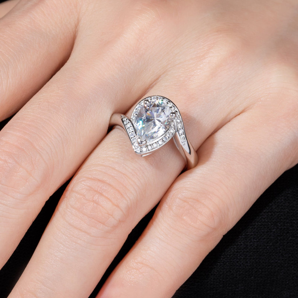 Pear Cut Halo Moissanite Engagement Ring (2.5 ct)