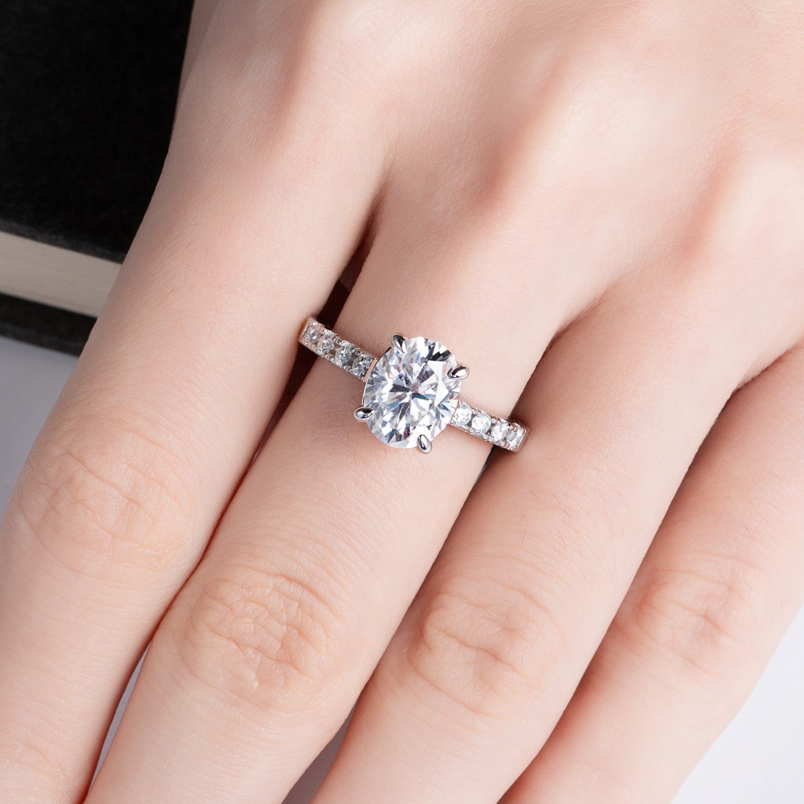 Oval Cut Pavé Moissanite Engagement Ring (3ct)