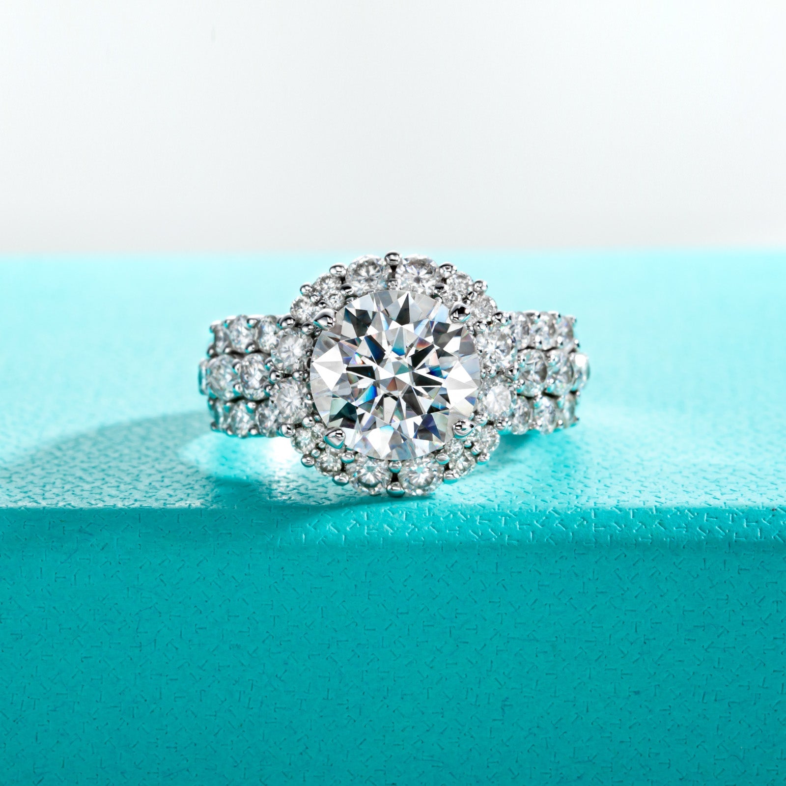 Round Cut Halo Moissanite Engagement Ring (4.75 cttw)