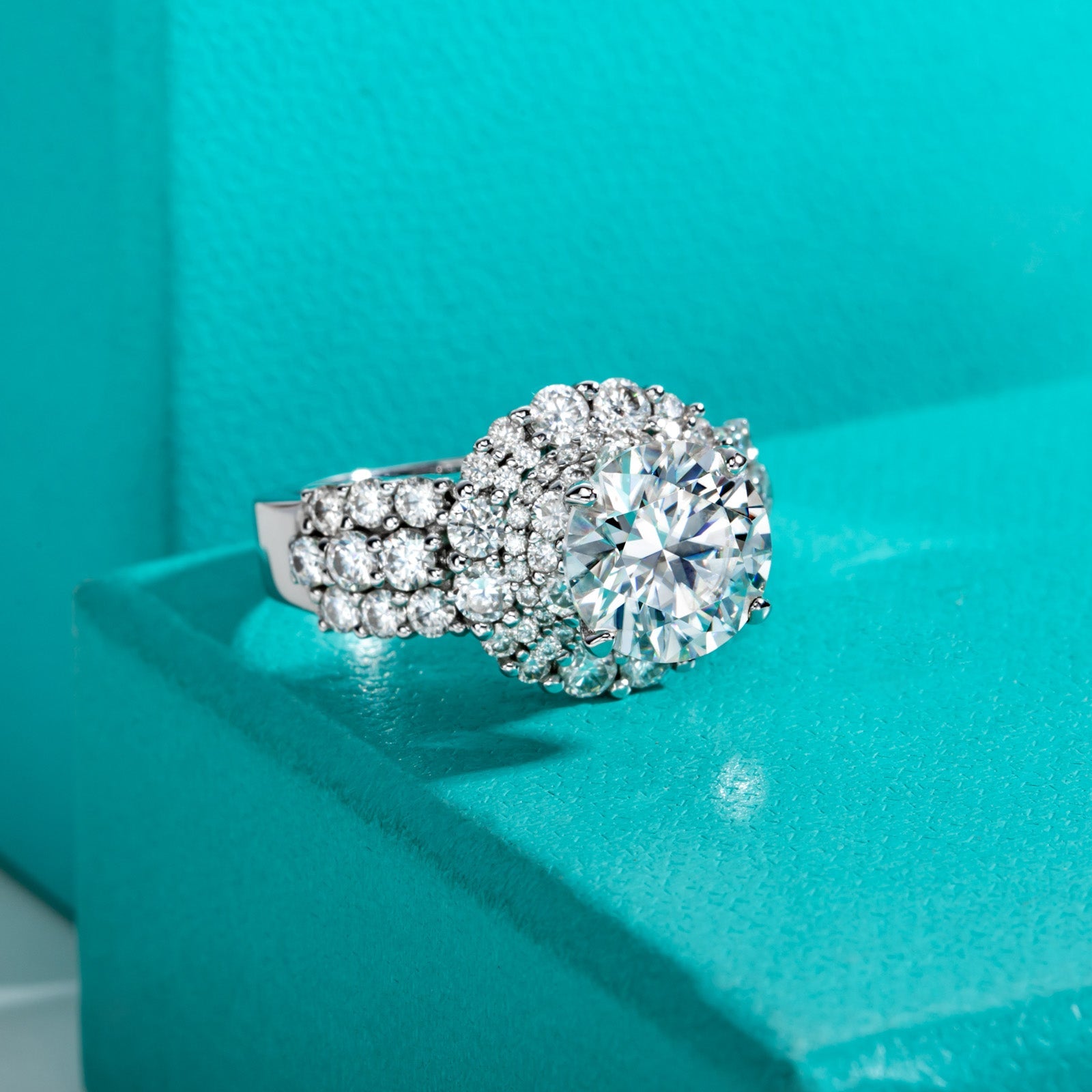 Round Cut Halo Moissanite Engagement Ring (4.75 cttw)