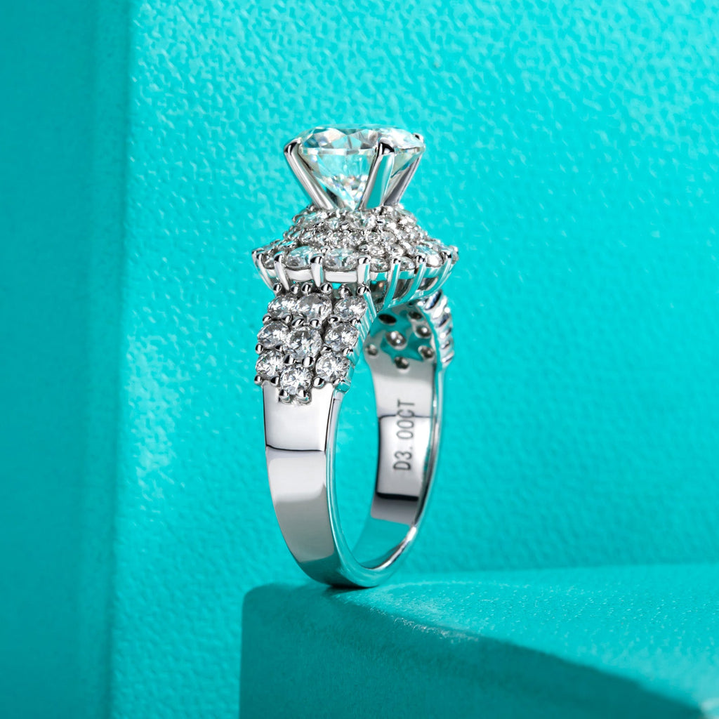 Round Cut Halo Moissanite Engagement Ring (4.75 cttw)