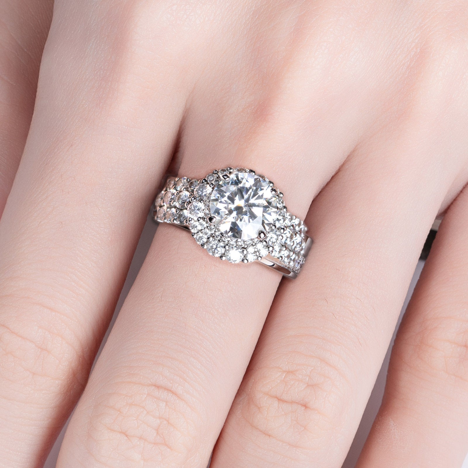 Round Cut Halo Moissanite Engagement Ring (4.75 cttw)