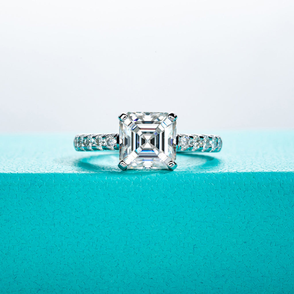 Asscher Cut Pavé Moissanite Engagement Ring (3.3 cttw)