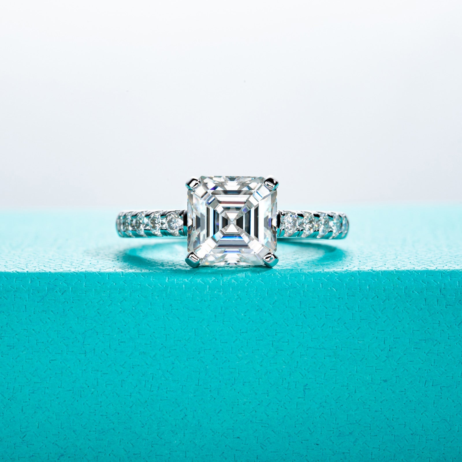 Asscher Cut Pavé Moissanite Engagement Ring (3.3 cttw)