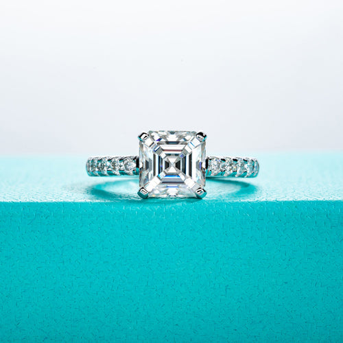 Asscher Cut Pavé Moissanite Engagement Ring (3.3 cttw)