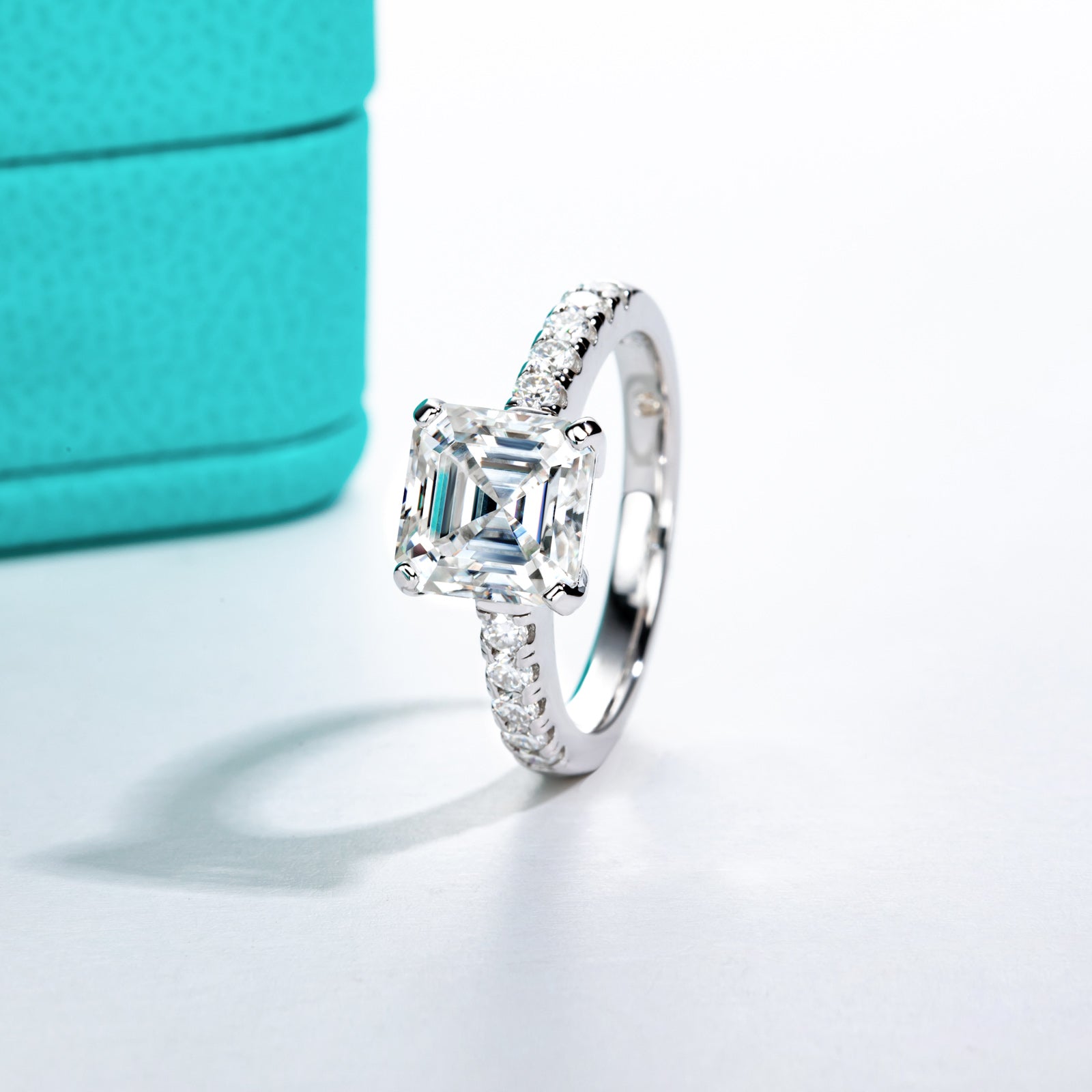 Asscher Cut Pavé Moissanite Engagement Ring (3.3 cttw)
