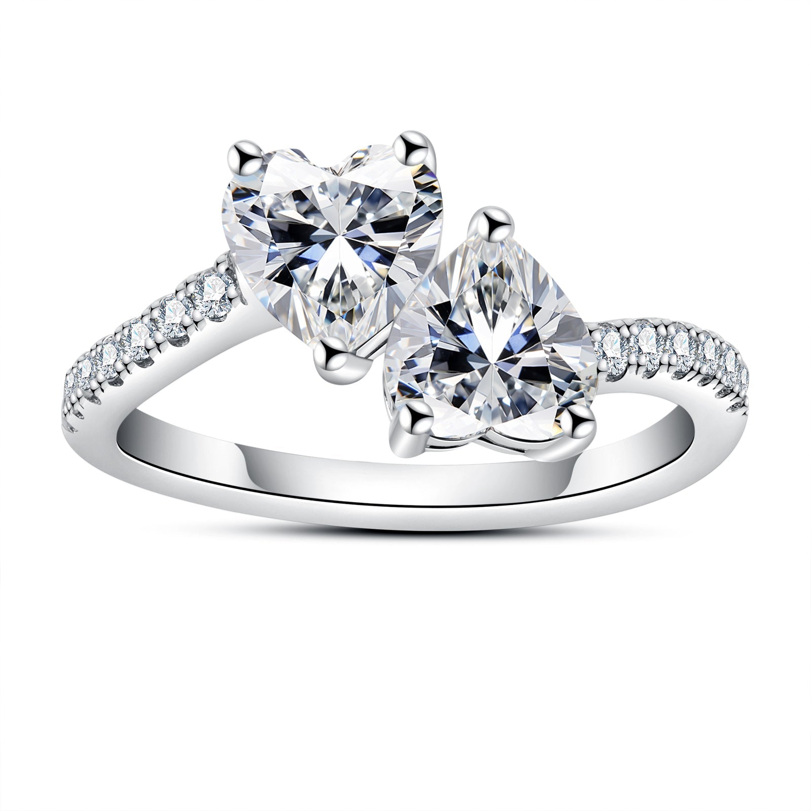 Two-Stone Heart Cut Moissanite Engagement Ring (2.17 cttw)