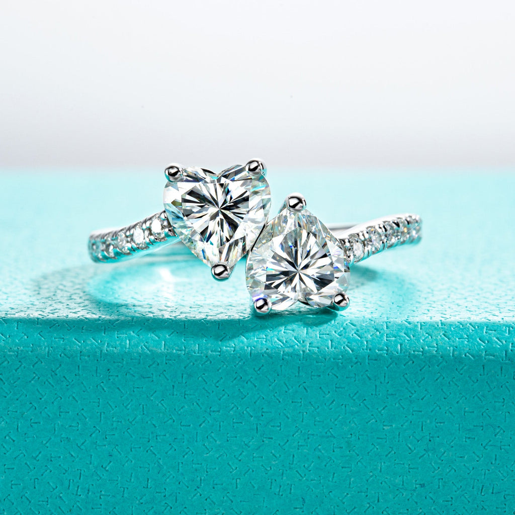 Two-Stone Heart Cut Moissanite Engagement Ring (2.17 cttw)
