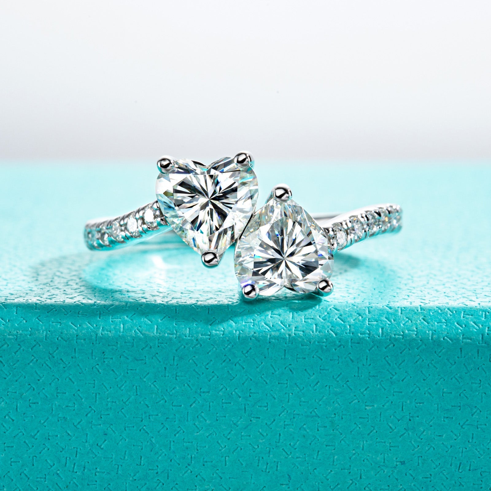 Two-Stone Heart Cut Moissanite Engagement Ring (2.17 cttw)