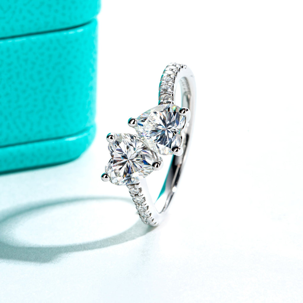 Two-Stone Heart Cut Moissanite Engagement Ring (2.17 cttw)